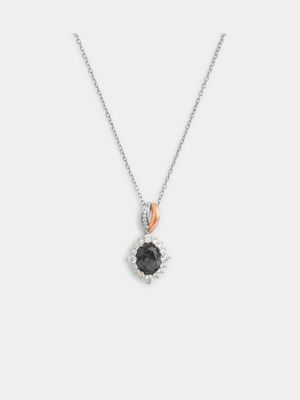 Sterling Silver & Rose Gold Women’s Grey Cubic Zirconia Halo Pendant on chain.