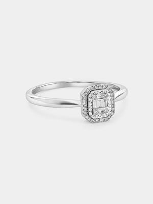 White Gold 0.09ct Diamond Rectangle Halo Ring