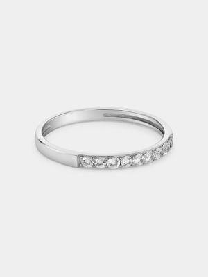 White Gold Diamond & Created Sapphire Round Anniversary Ring