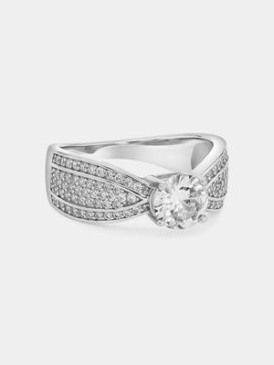 Sterling Silver Cubic Zirconia Solitaire Bow Ring