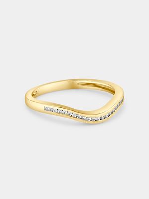 Yellow Gold 0.11ct Diamond Wave Ring