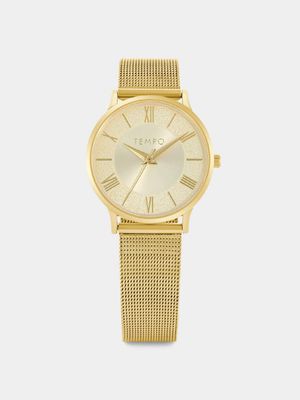 Tempo Gold Plated Champagne Dial Mesh Watch