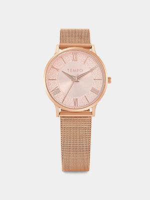 Tempo Rose Plated Pink Dial Mesh Watch