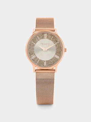 Tempo Rose Plated Pink Dial Mesh Watch