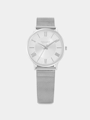 Tempo Silver Plated Silver Dial Mesh Watch