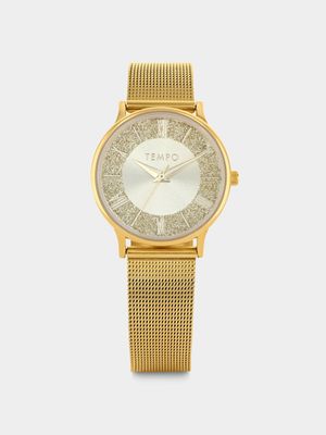 Tempo Gold Plated Champagne Dial Mesh Watch
