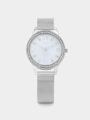 Tempo Silver Plated Silver Dial Mesh Watch