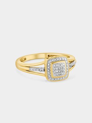 Yellow Gold Diamond & Created Sapphire Cushion Halo Ring