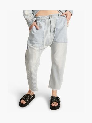 Women's One Teaspoon Blue & White Stripe Sinners Crotch Jeans