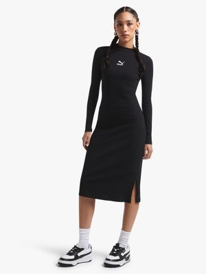 Puma Women's Classic Long Sleeve Ribbed Black Dress