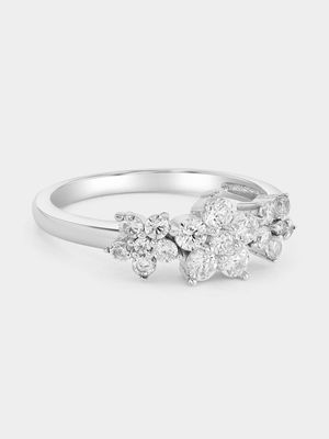 Sterling Silver Cubic Zirconia Flower Trio Ring