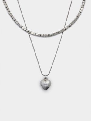 Women's Silver Layered Heart Pendant Necklace