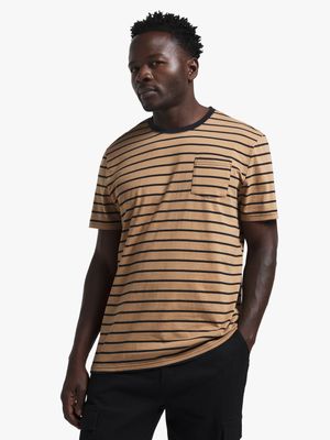 Men's Stone & Black Striped T-Shirt