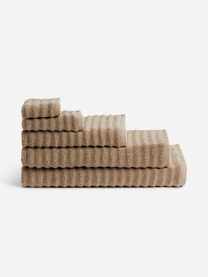 Jet Home Taupe Ribbed Guest Towel