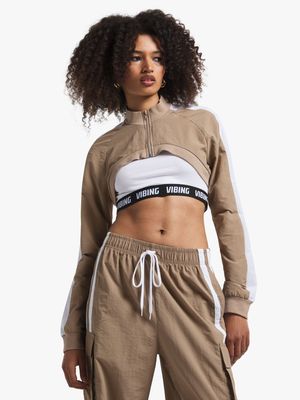 Women's Mocha Co-Ord Extreme Cropped Top With Vest