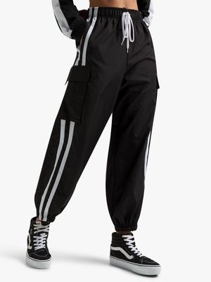 Women's Black Co-Ord With Contrast Side Panel Utility Pants