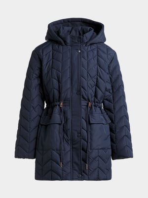 Younger Girl's Navy Quilted Puffer Jacket