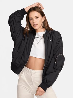 Womens Nike Sport Essential Oversized Black Bomber Jacket