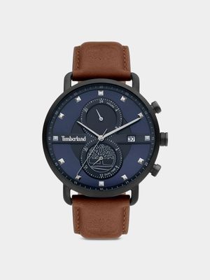 Timberland Men's Middlefield Black Plated Brown Leather Chronograph Watch