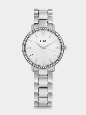 MX Silver Plated Heart Dial Bracelet Watch
