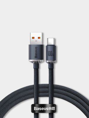 Baseus 100W Crystal Shine Series Fast Charging USB Type A to Type C Cable - Black - 1.2M