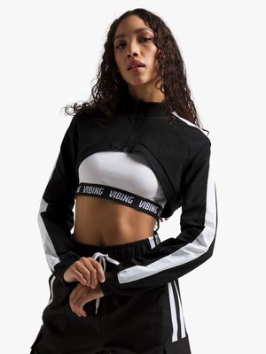 Women's Black Co-Ord Extreme Cropped Top With Vest