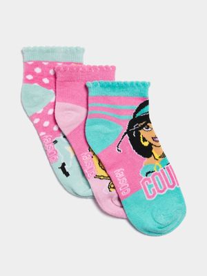 Jet Younger Girls Disney Princess Slogan Lowcuts Multicolour Socks
