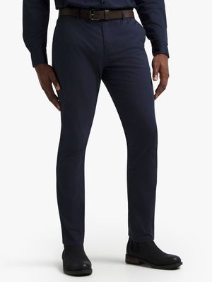 Jet Men's Navy Stretch Chino Casual Pants in Dark Blue