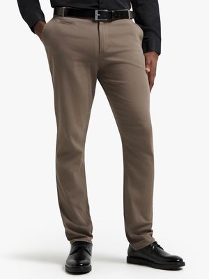 Jet Men's Taupe Stretch Chino Casual Pants in Medium Grey