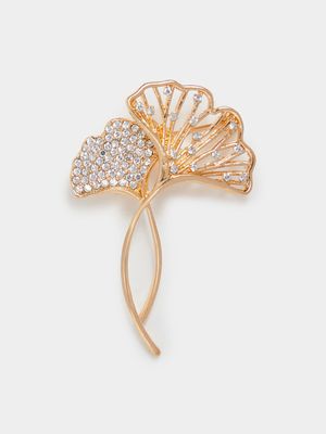 Gold & Stone Detail Two Flower Pin Brooch