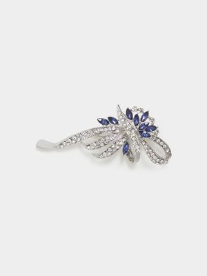 Silver & Deep Sky Blue Vintage Flower Pin Brooch