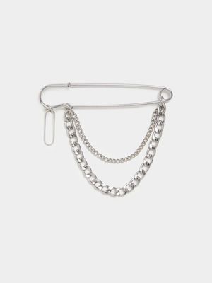Safety Pin Double Chain Brooch