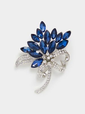 Silver & Deep Sky Blue Bouquet Pin Brooch