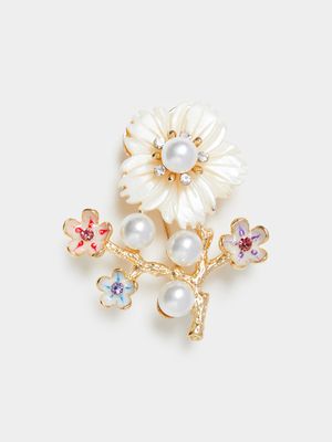 Faux Pearl Flower Tree Pin Brooch
