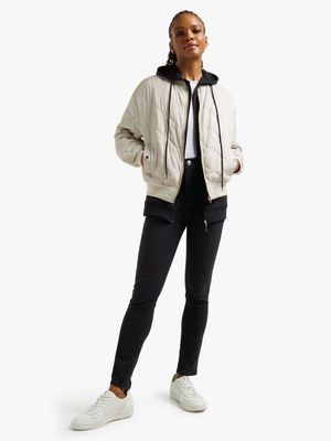 Women's Stone Quilted Bomber Jacket