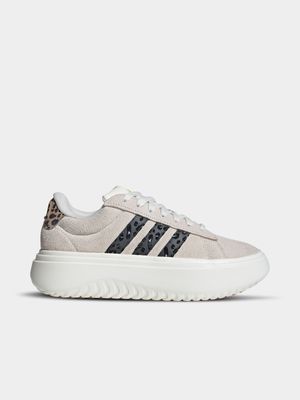 Womens adidas Grand Court Suede White/Carbon Platform Sneakers