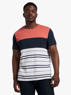 Men's Navy, White & Pink Striped T-Shirt