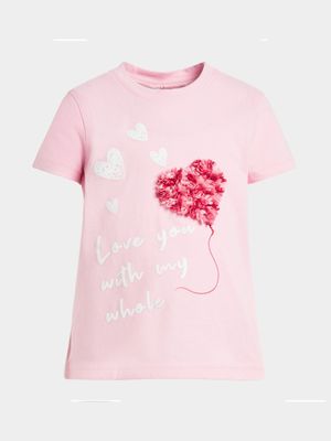 Younger Girl's Pink 3D Graphic Print T-Shirt