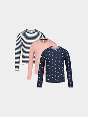 Older Girl's Navy & Pink 3 Pack T-Shirts