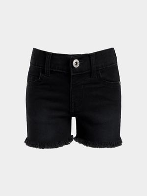 Younger Girl's Black Frayed Denim Shorts