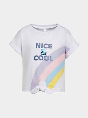 Younger Girl's White Graphic Print Knot T-Shirt