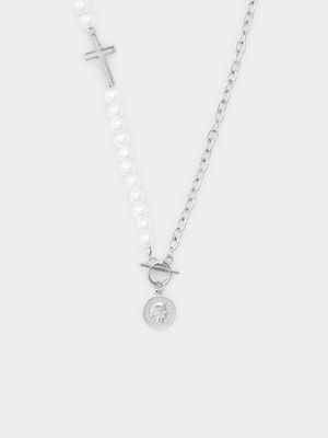 Men's Silver Pearl Necklace