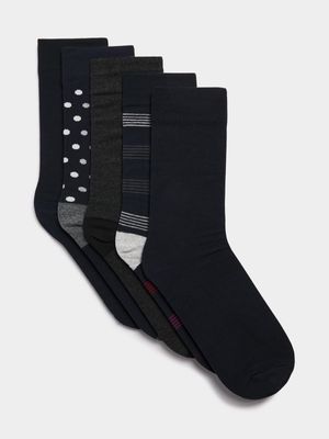 Men's Black & Grey 5-Pack Anklet Socks