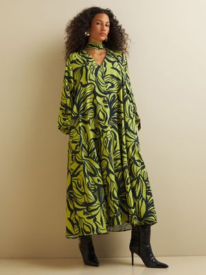 Iconography Tie Front Trapeze Maxi Dress Lime