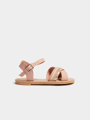 Younger Girl's Pink Metallic Crossover Sandals