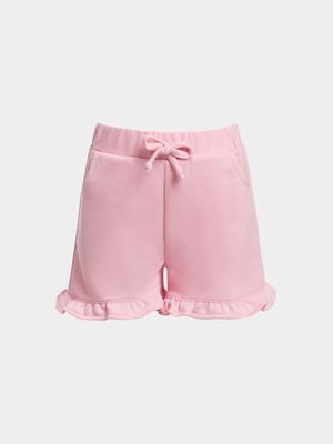 Older Girl's Pink Fleece Ruffle Shorts