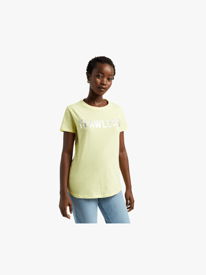 Women's Light Yellow  Slogan Print T-Shirt