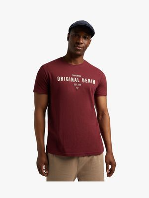 Men's Burgundy Slogan Print T-Shirt