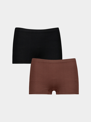 Women's Black & Brown 2-Pack Ribbed Boy Leg Underwear