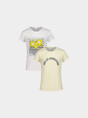 Younger Girl's White & Yellow 2 Pack T-Shirts
